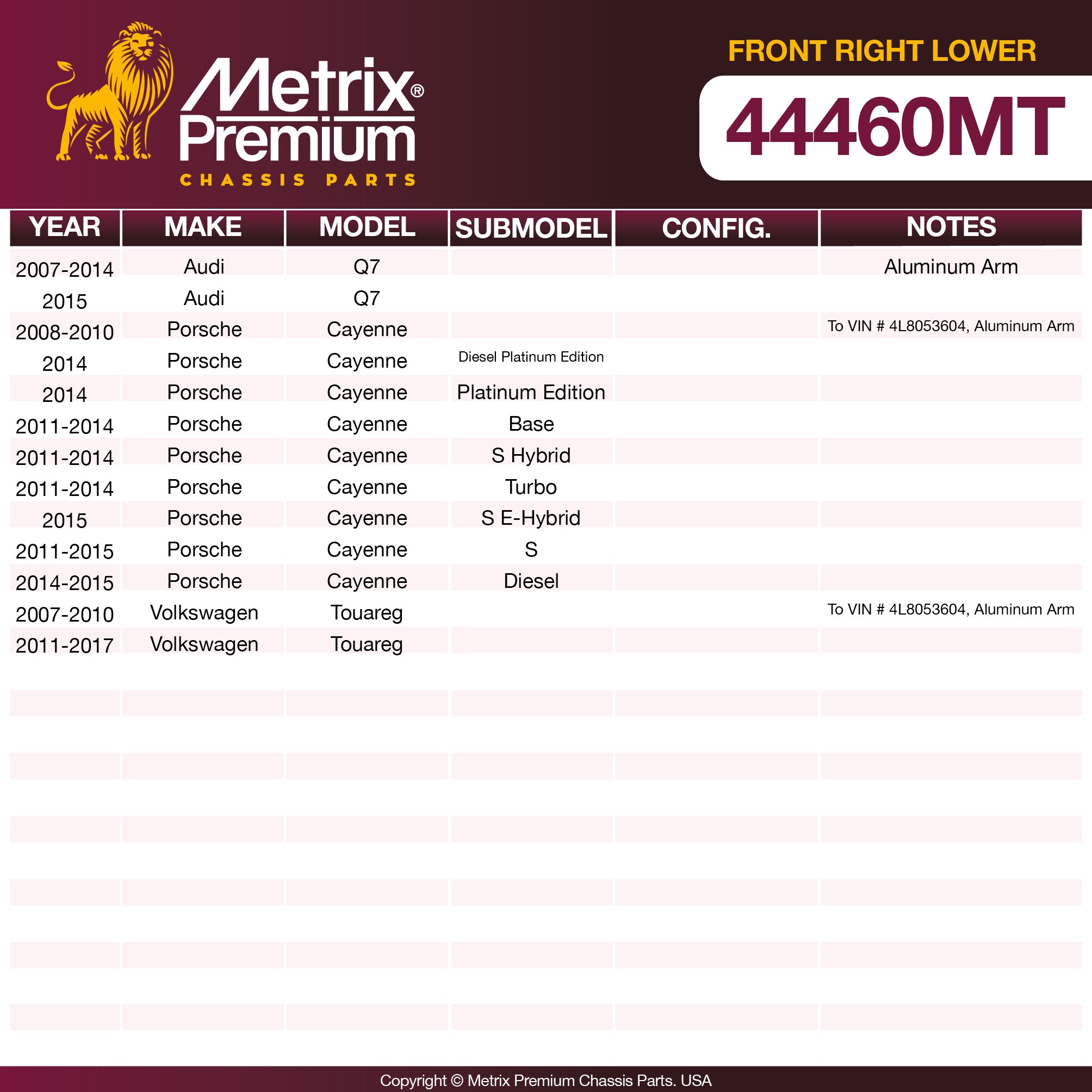 Metrix Premium Chassis Parts Front Right Lower Control Arm and Ball Joint Assembly 44460MT aftermarket car parts