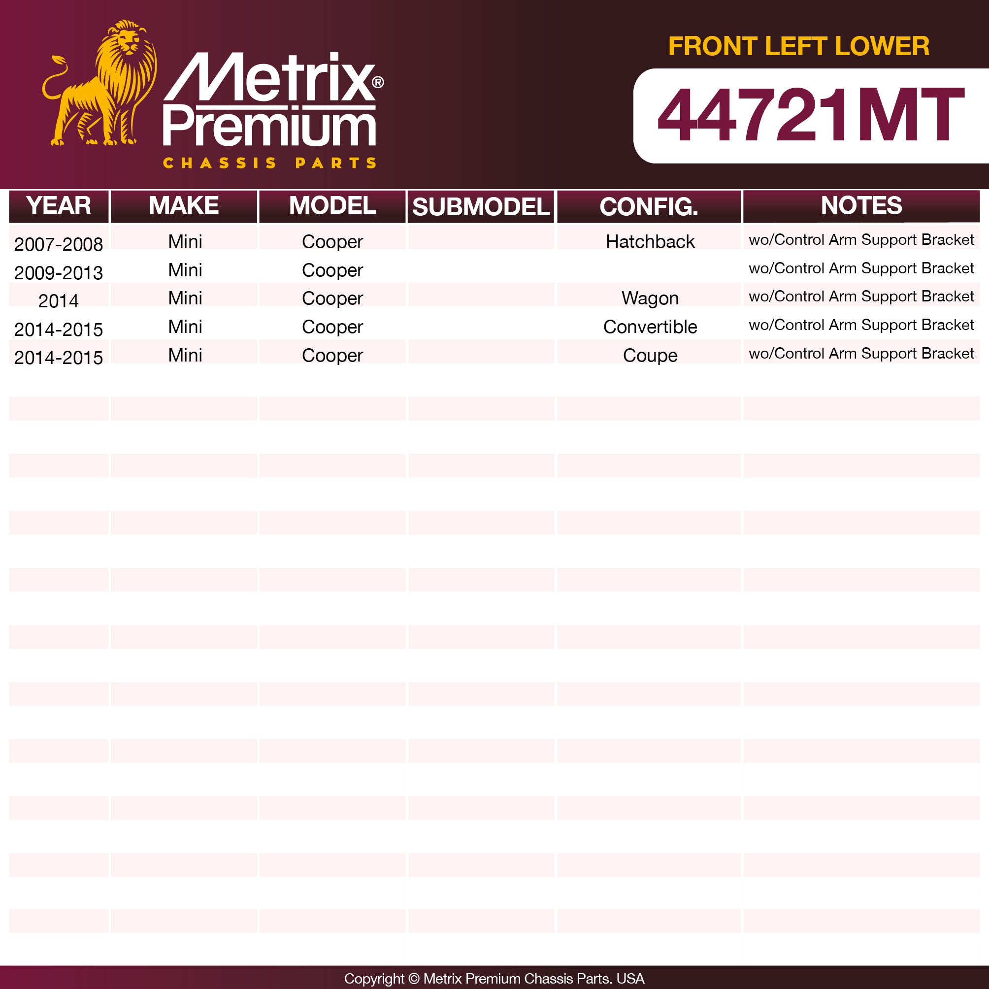Metrix Premium Front Left Lower Control Arm and Ball Joint Assembly 44721MT OEM fit spare parts