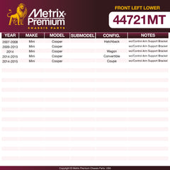 Metrix Premium Front Left Lower Control Arm and Ball Joint Assembly 44721MT OEM fit spare parts