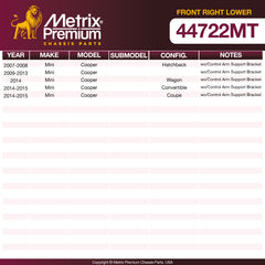 Metrix Premium Front Right Lower Control Arm and Ball Joint Assembly 44722MT OEM fit spare parts
