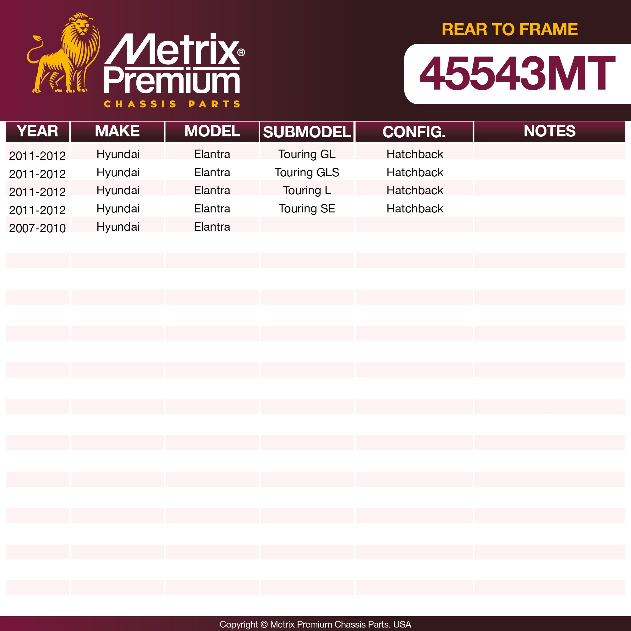 Metrix Premium Chassis Parts Rear To Frame Control Arm Bushing 45543MT OEM fit auto parts