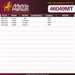 Metrix Premium Chassis Parts Front Lower Rearward At Strut Fork Control Arm Bushing 46049MT OEM fit auto parts