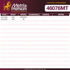 Metrix Premium Chassis Parts Front Right Lower Rearward Control Arm and Ball Joint Assembly 46076MT OEM fit auto parts