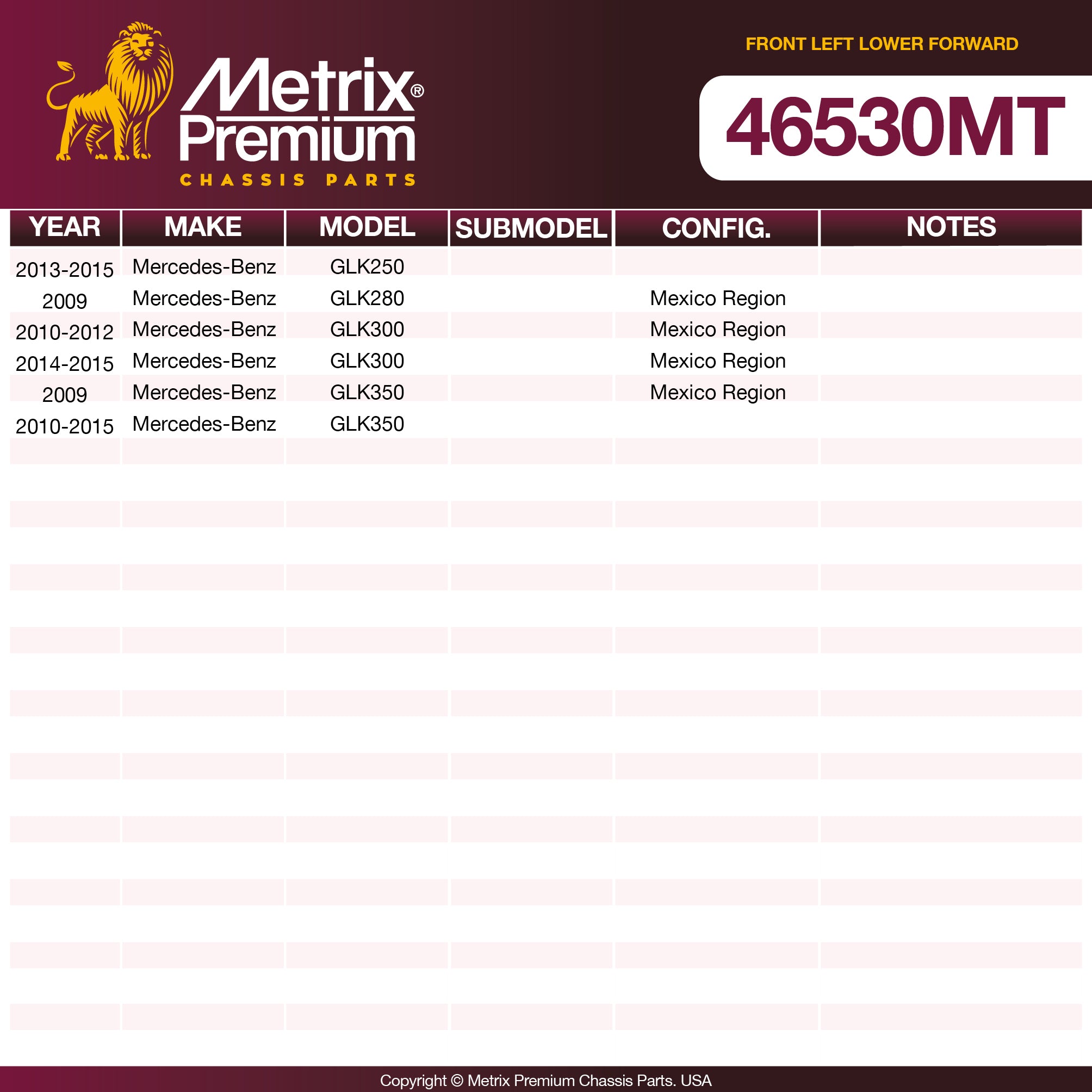 Metrix Premium Chassis Parts Front Left Lower Forward Control Arm and Ball Joint Assembly 46530MT aftermarket car parts