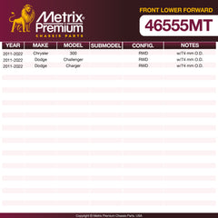 Metrix Premium Chassis Parts Front Lower Forward Control Arm Bushing 46555MT aftermarket car parts