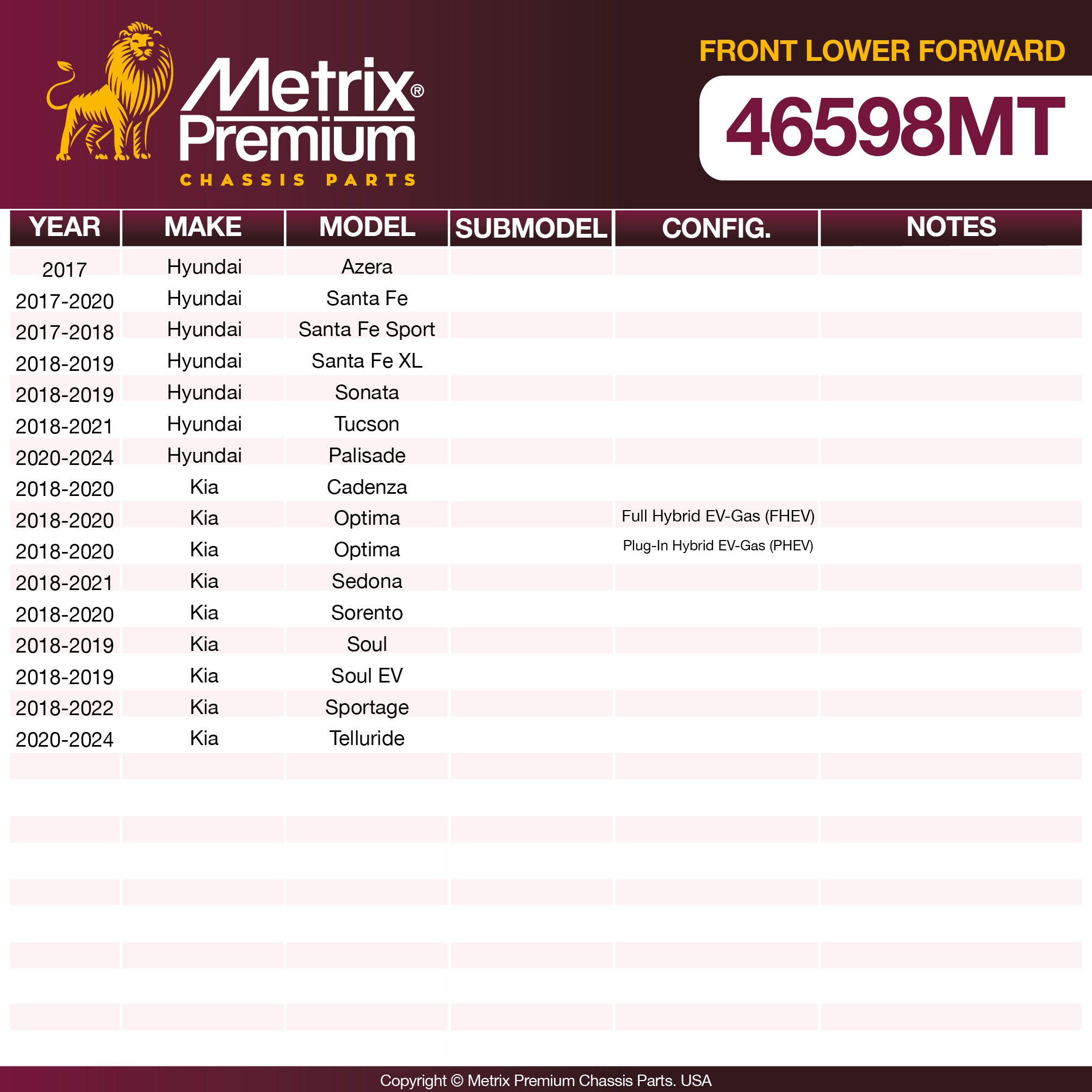 Metrix Premium Chassis Parts Front Lower Forward Control Arm Bushing 46598MT OEM fit auto parts
