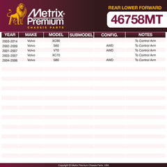 Metrix Premium Chassis Parts Rear Lower Forward Knuckle Bushing 46758MT aftermarket car parts