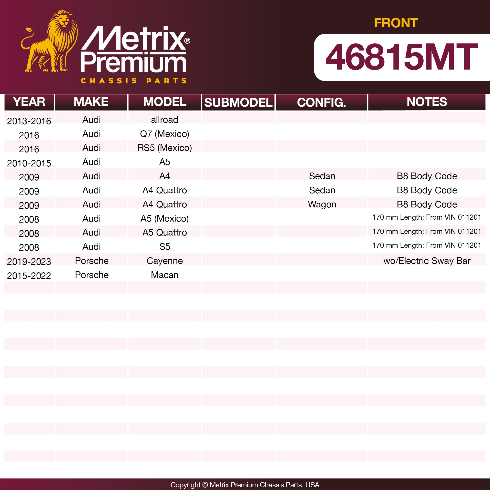 Metrix Premium Chassis Parts Front Stabilizer Bar Link 46815MT suspension steering brake parts