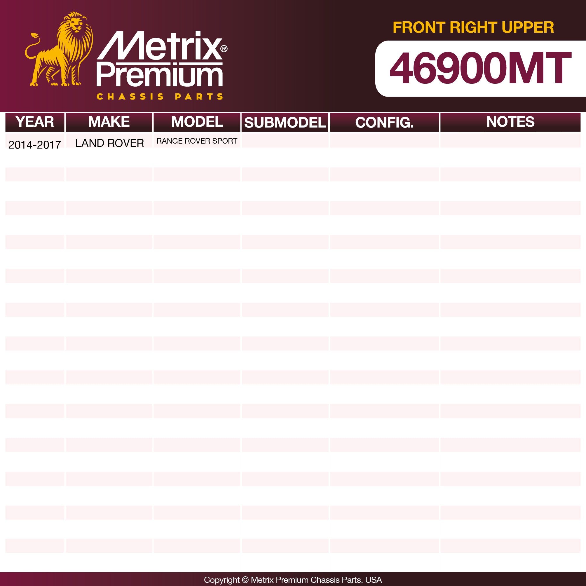 Metrix Premium Chassis Parts Front Right Upper Control Arm and Ball Joint Assembly 46900MT aftermarket car parts