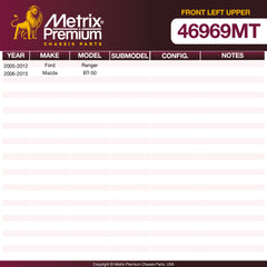 Metrix Premium Chassis Parts Front Left Upper Control Arm and Ball Joint Assembly 46969MT OEM fit auto parts