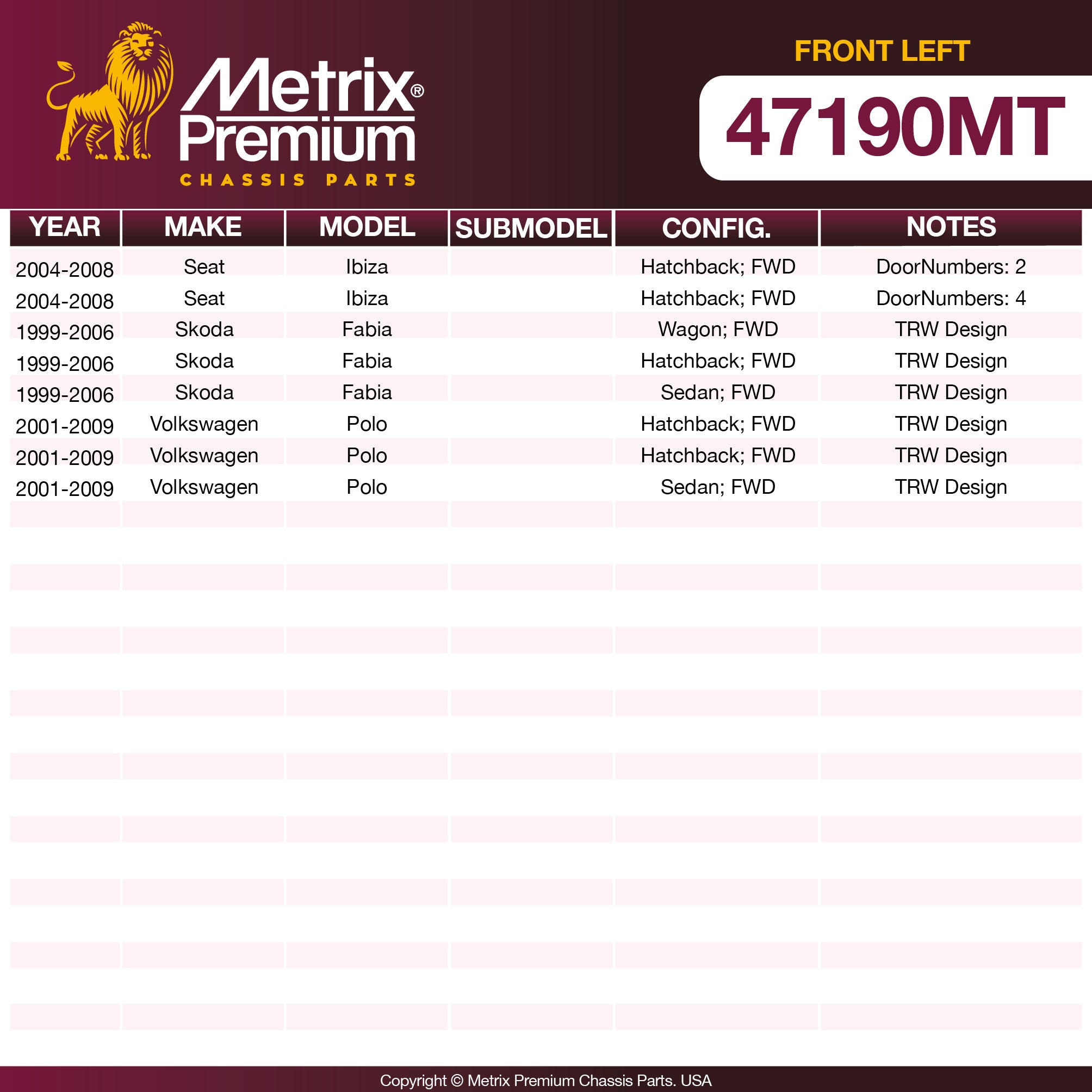 Metrix Premium Chassis Parts Front Left Tie Rod End Assembly 47190MT OEM fit auto parts