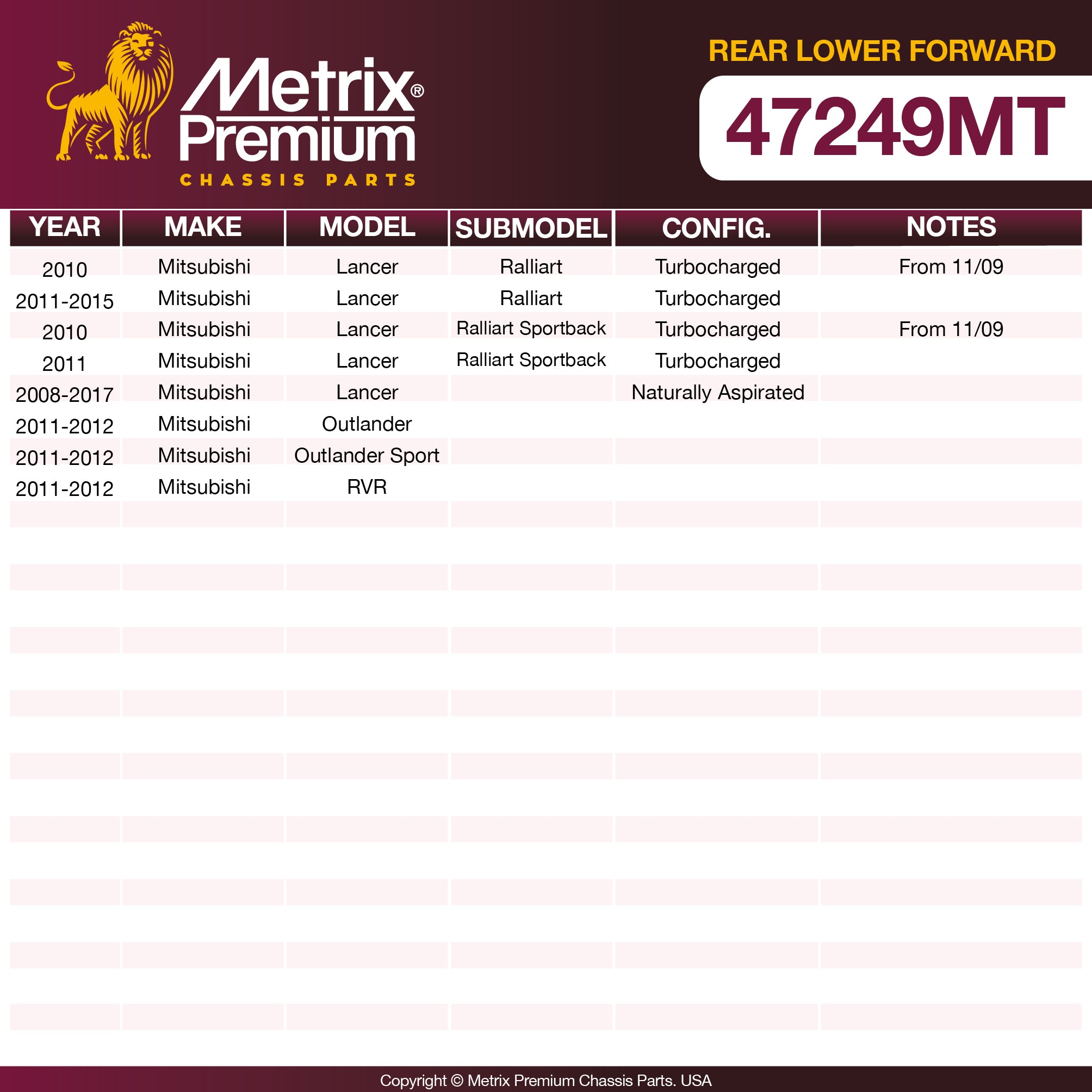 Metrix Premium Rear Lower Forward Control Arm 47249MT OEM fit spare parts