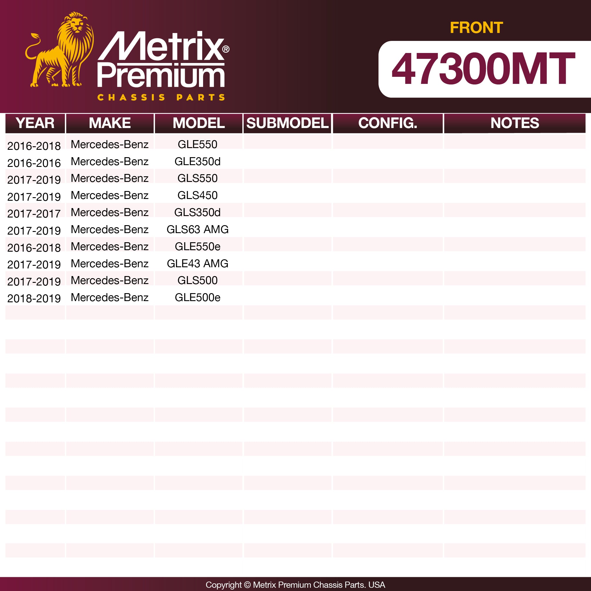 Metrix Premium Chassis Parts Front Control Arm Bushing 47300MT aftermarket car parts