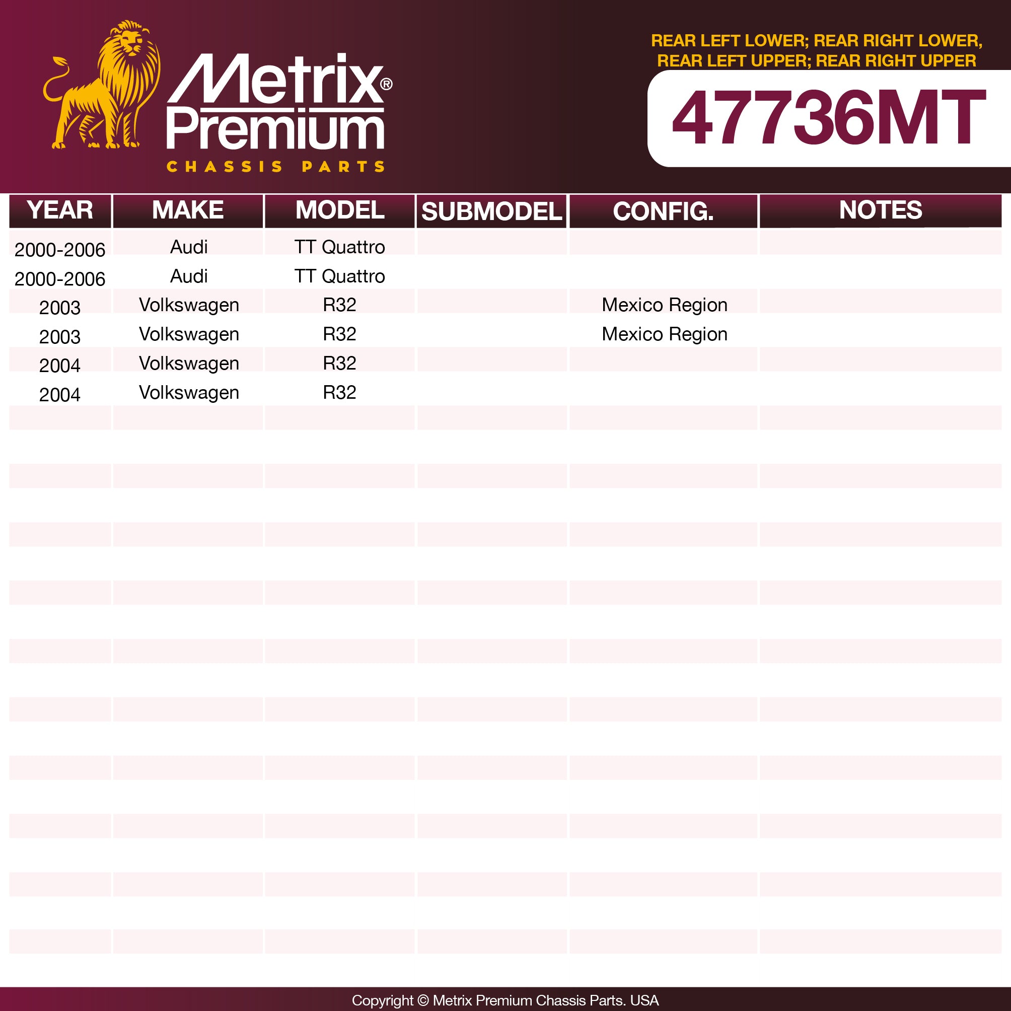 Metrix Premium Chassis Parts Rear Left Lower; Rear Right Lower Control Arm 47736MT aftermarket car parts