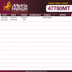 Metrix Premium Chassis Parts Front Right Upper Control Arm and Ball Joint Assembly 47780MT OEM fit auto parts