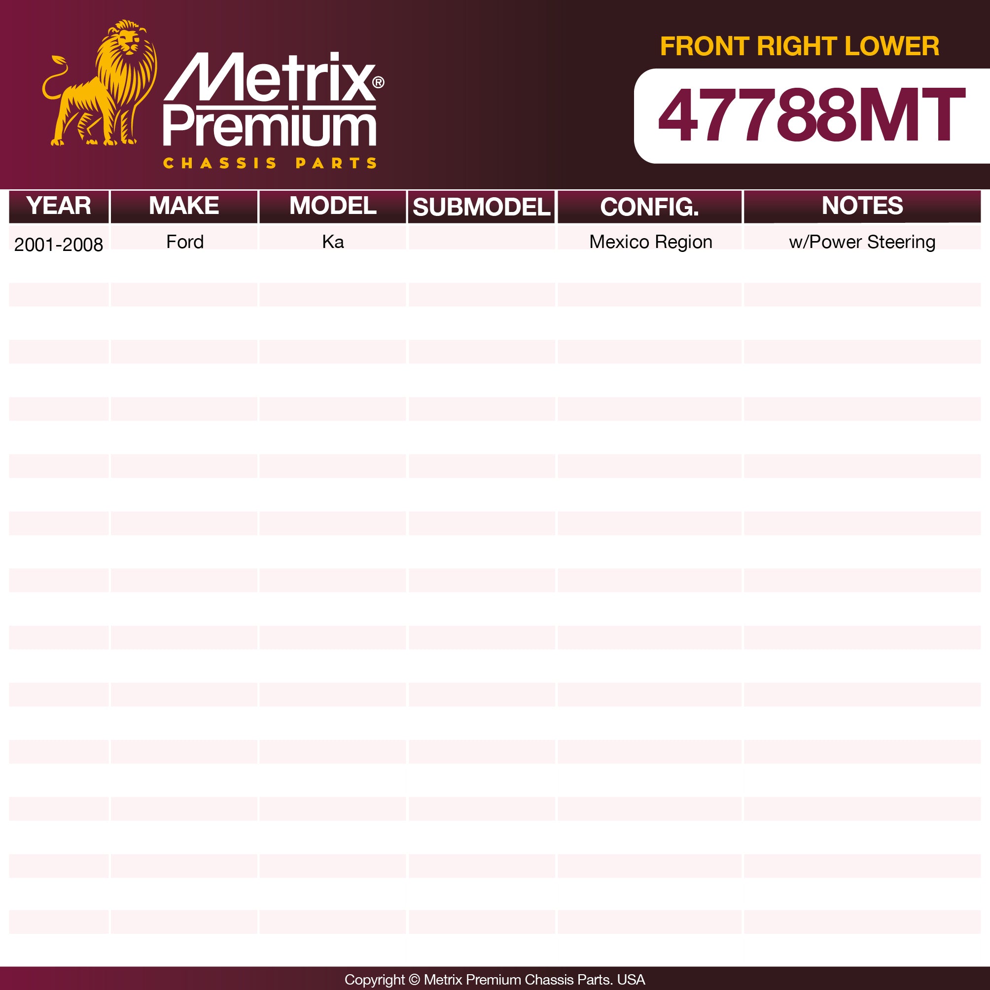 Metrix Premium Chassis Parts Front Right Lower Control Arm and Ball Joint Assembly 47788MT aftermarket car parts