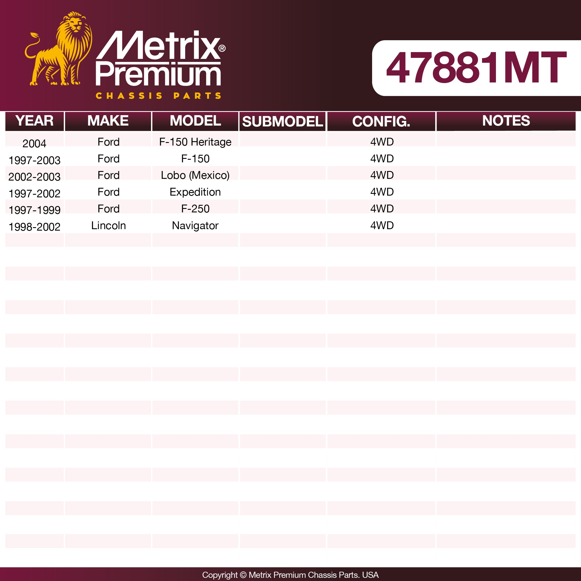 Metrix Premium Chassis Parts Center Link 47881MT OEM fit auto parts