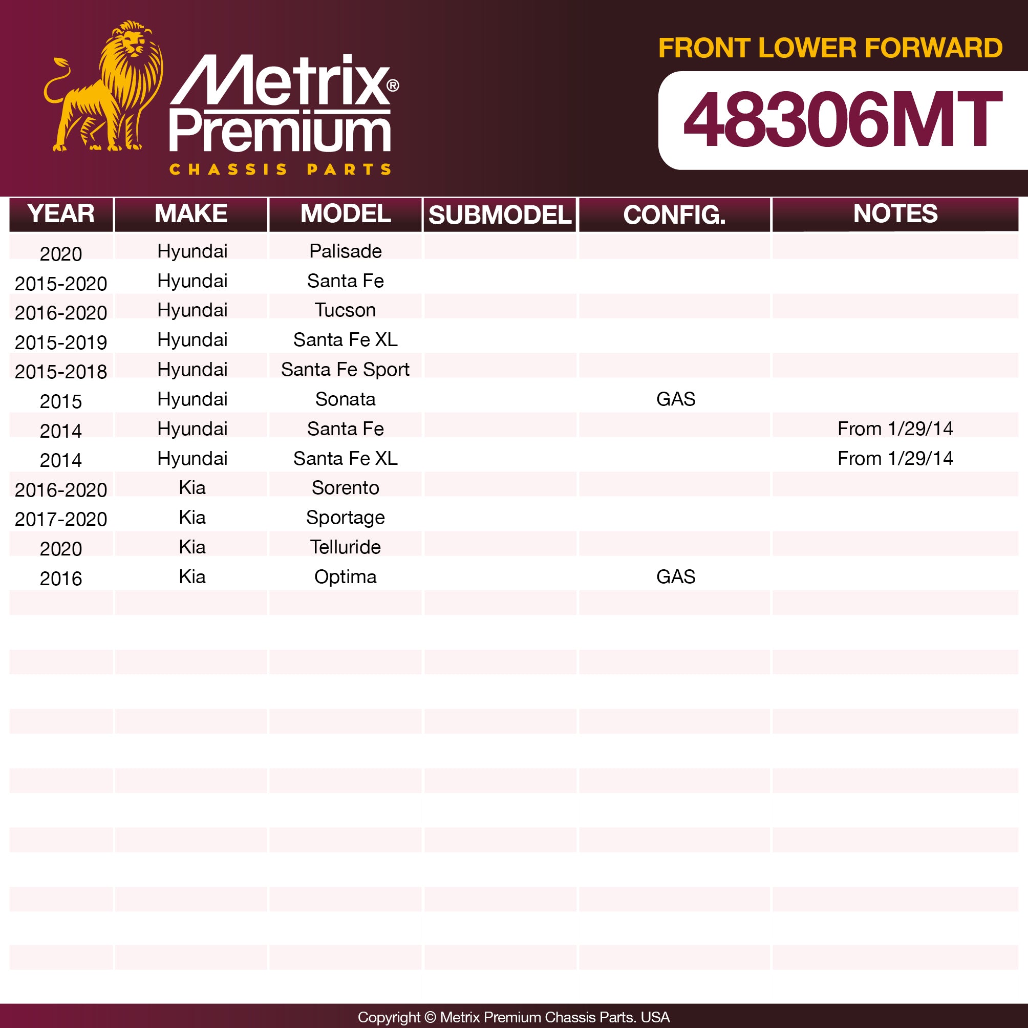 Metrix Premium Chassis Parts Front Lower Forward Control Arm Bushing 48306MT aftermarket car parts