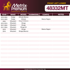 Metrix Premium Chassis Parts Front Left Lower Control Arm and Ball Joint Assembly 48332MT OEM fit auto parts