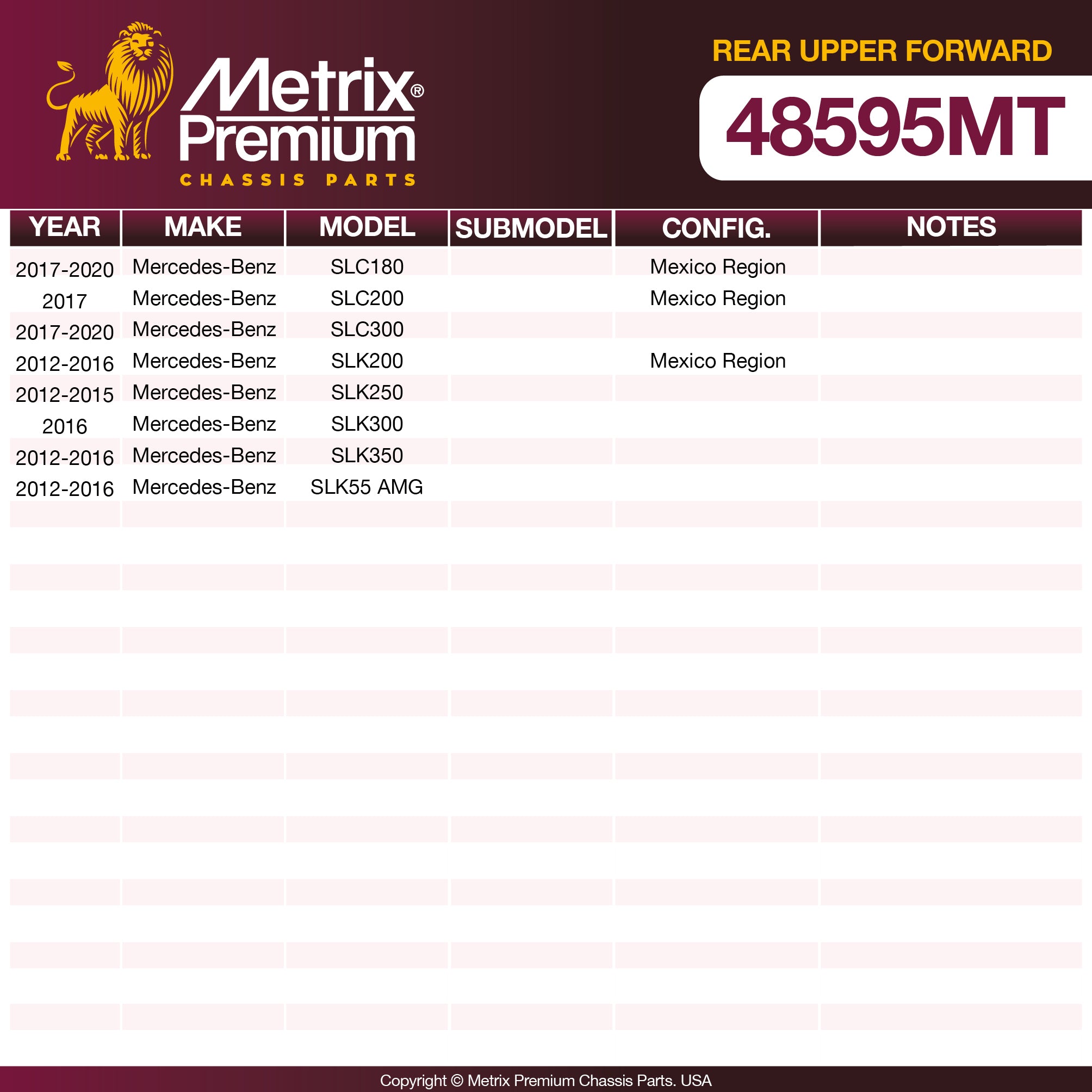 Metrix Premium Chassis Parts Rear Upper Forward Control Arm 48595MT aftermarket car parts