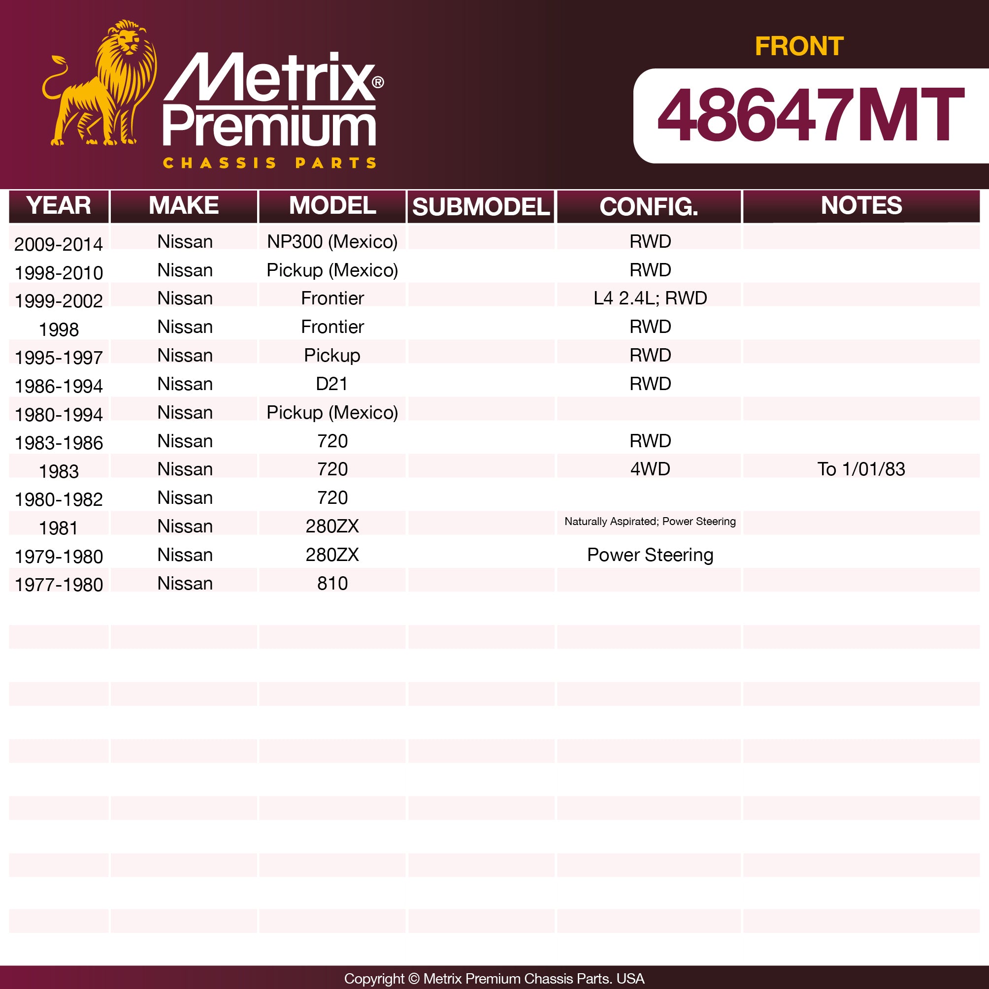 Metrix Premium Chassis Parts Front Tie Rod End Adjusting Sleeve 48647MT aftermarket car parts
