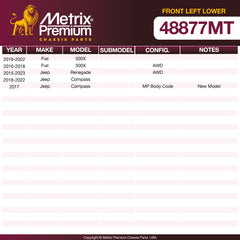 Metrix Premium Chassis Parts Front Left Lower Control Arm and Ball Joint Assembly 48877MT OEM fit auto parts