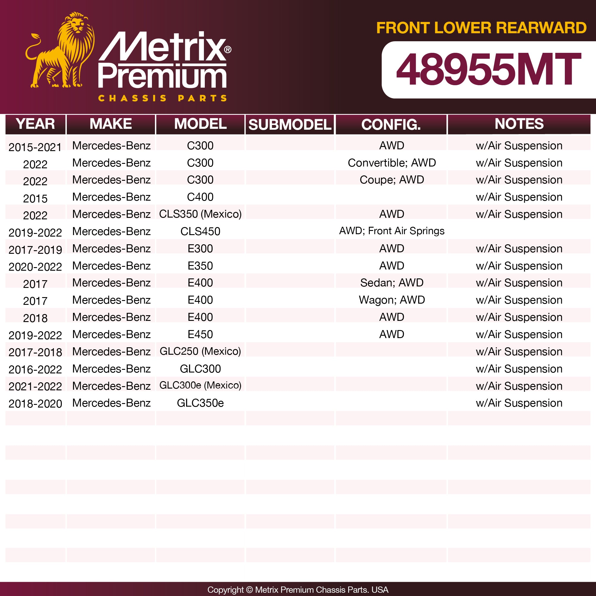Metrix Premium Front Lower Rearward Control Arm and Ball Joint Assembly 48955MT OEM fit spare parts