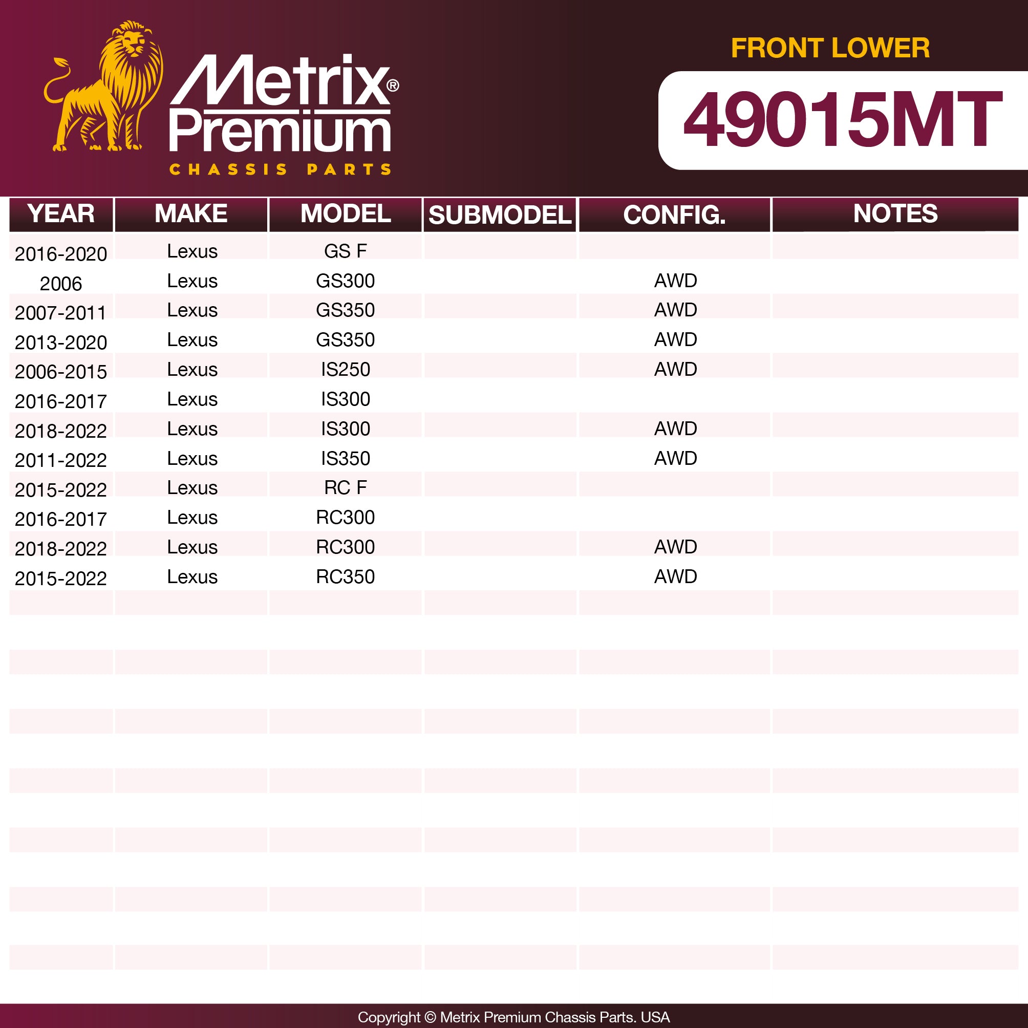 Metrix Premium Chassis Parts Front Lower Ball Joint 49015MT aftermarket car parts