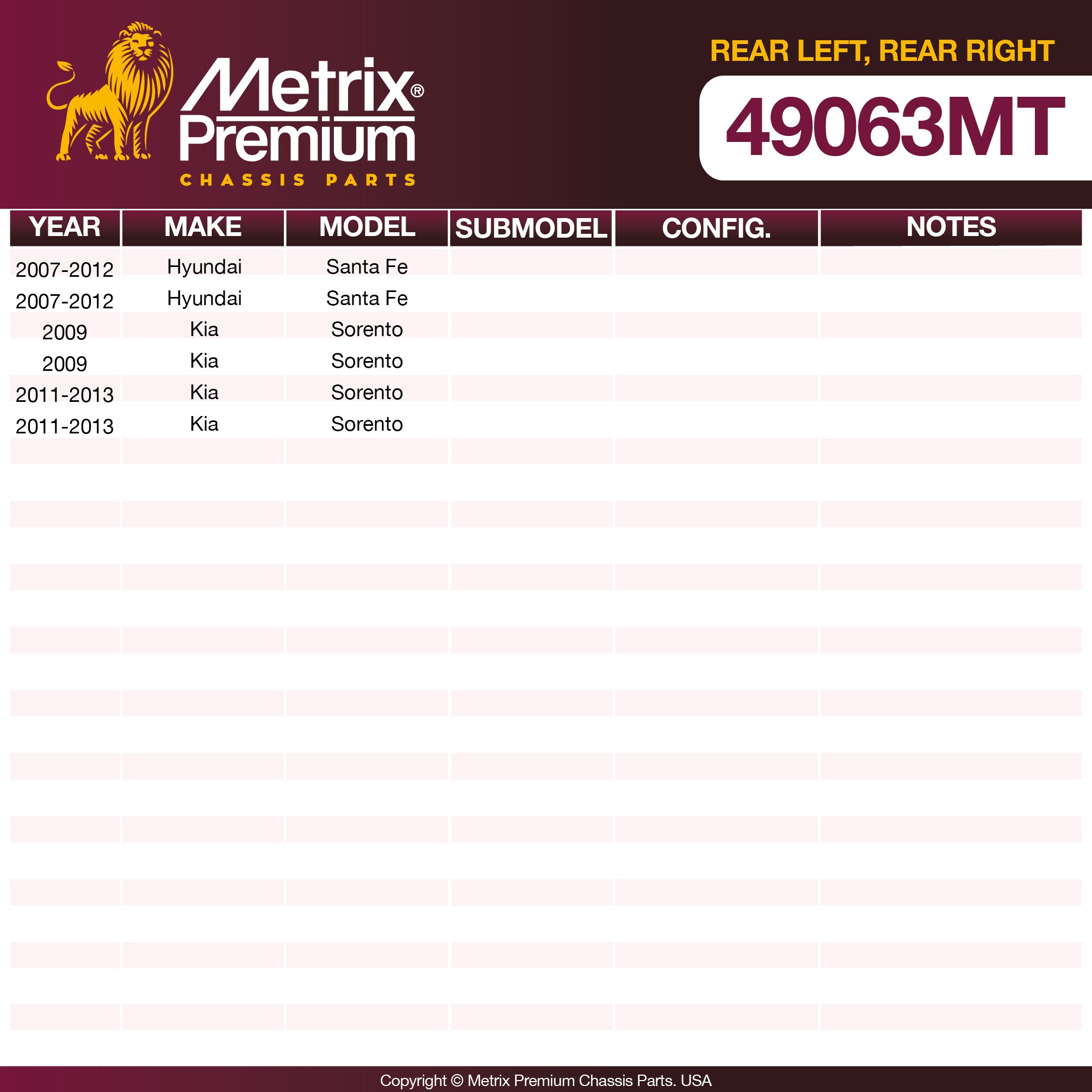 Metrix Premium Rear Left Control Arm 49063MT OEM fit spare parts