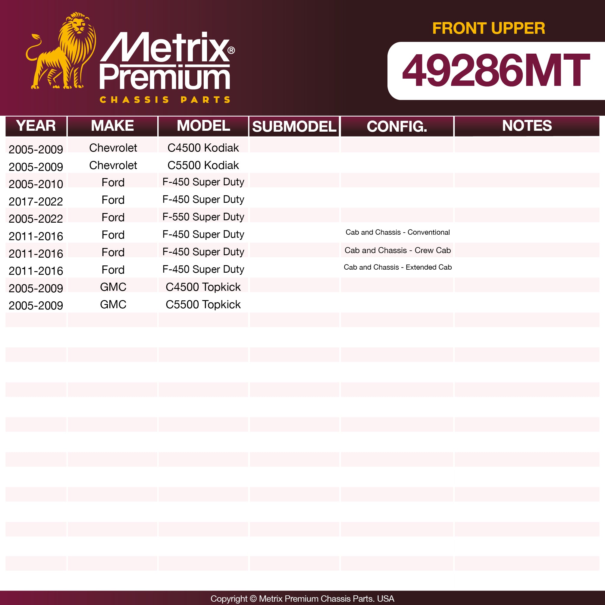 Metrix Premium Chassis Parts Front Upper Ball Joint 49286MT OEM fit auto parts