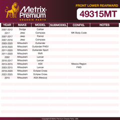 Metrix Premium Chassis Parts Front Lower Rearward Control Arm Bushing 49315MT OEM fit auto parts