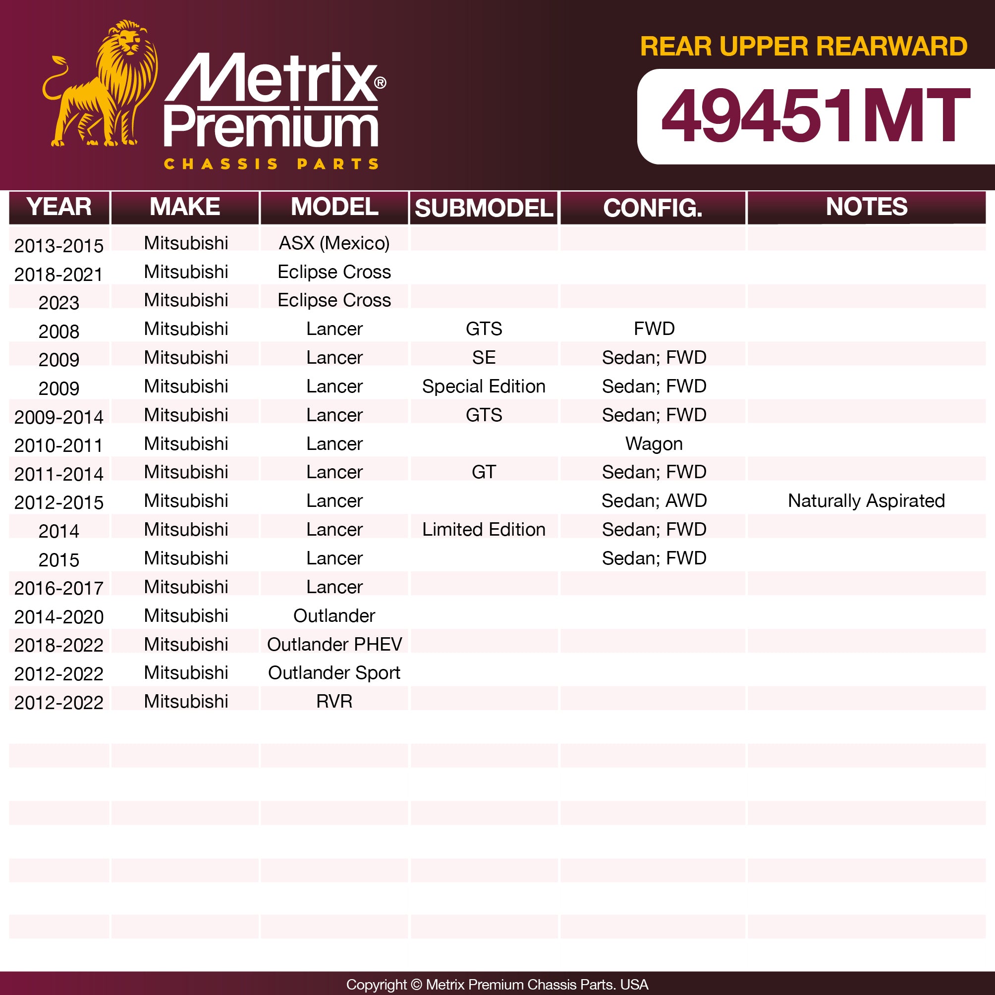Metrix Premium Chassis Parts Rear Upper Rearward Control Arm 49451MT aftermarket car parts