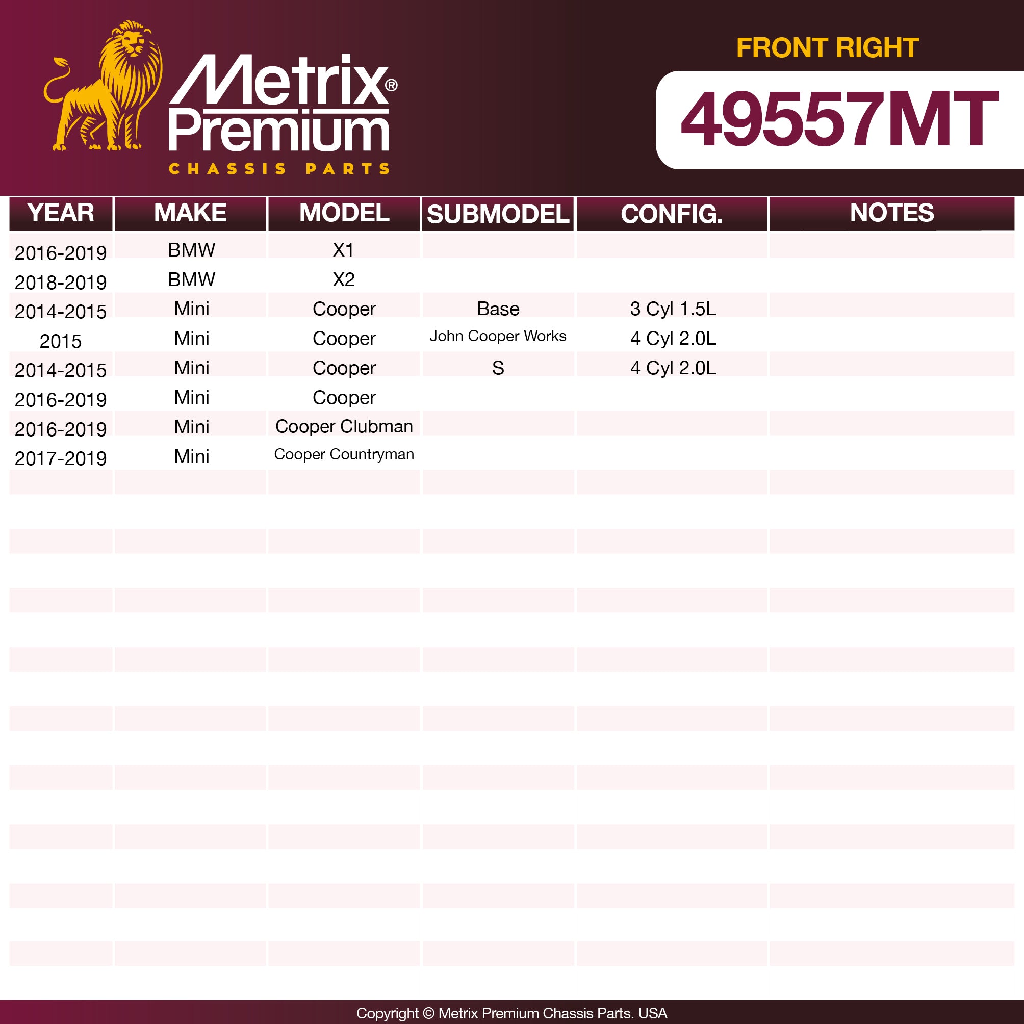 Metrix Premium Front Right Tie Rod End Assembly 49557MT OEM fit spare parts