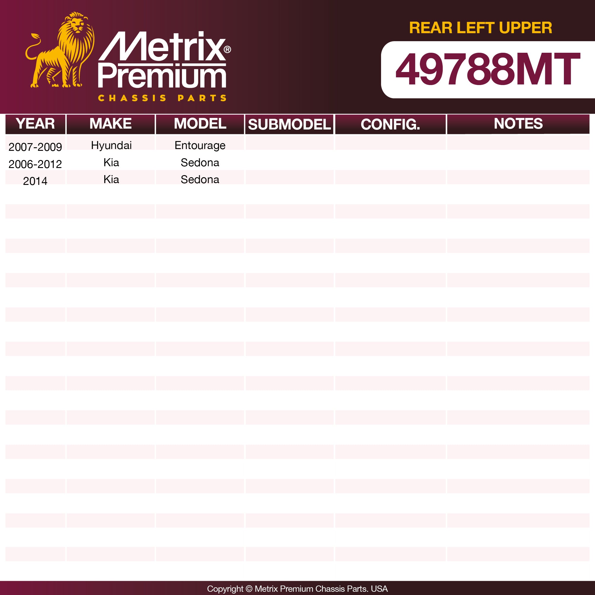 Metrix Premium Chassis Parts Rear Left Upper Control Arm and Ball Joint Assembly 49788MT OEM fit auto parts
