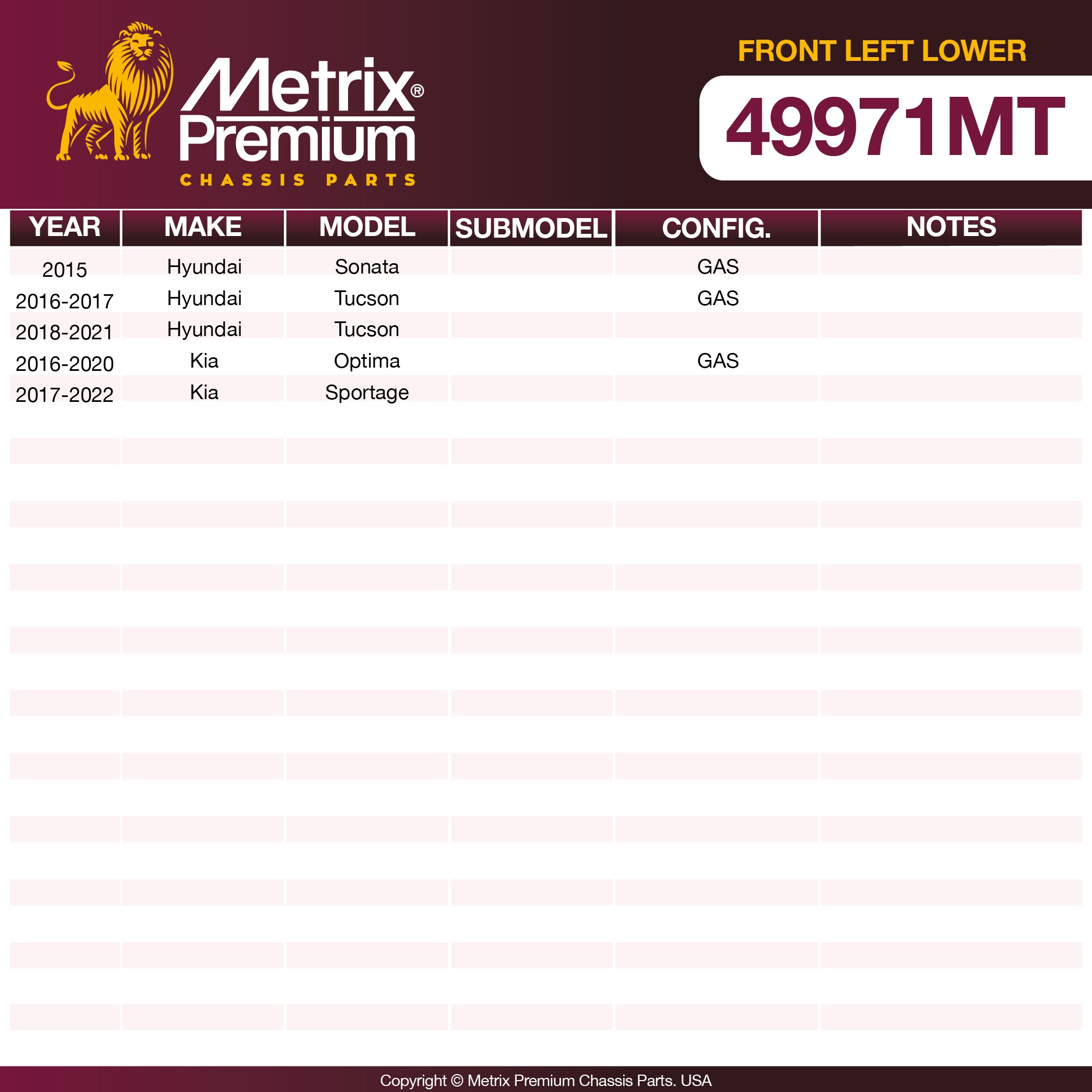 Metrix Premium Front Left Lower Ball Joint 49971MT OEM fit spare parts
