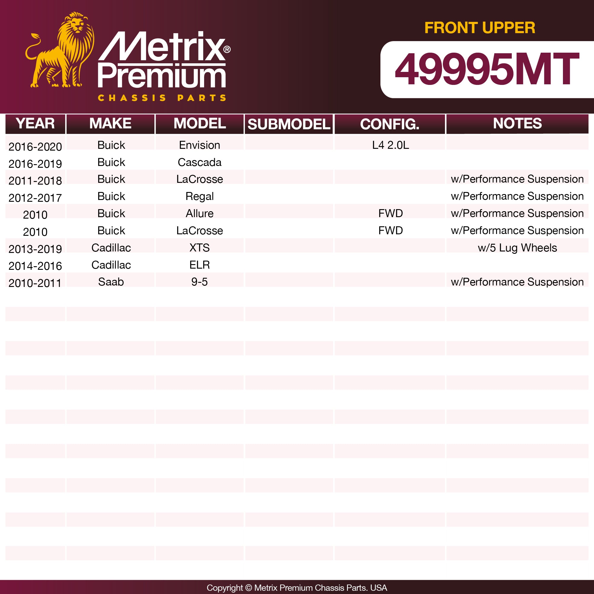 Metrix Premium Chassis Parts Front Upper Ball Joint 49995MT OEM fit auto parts