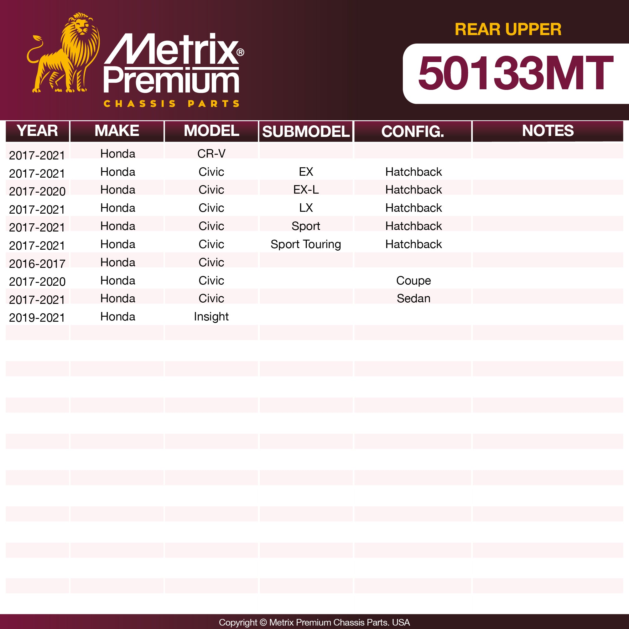 Metrix Premium Rear Upper Control Arm 50133MT OEM fit spare parts