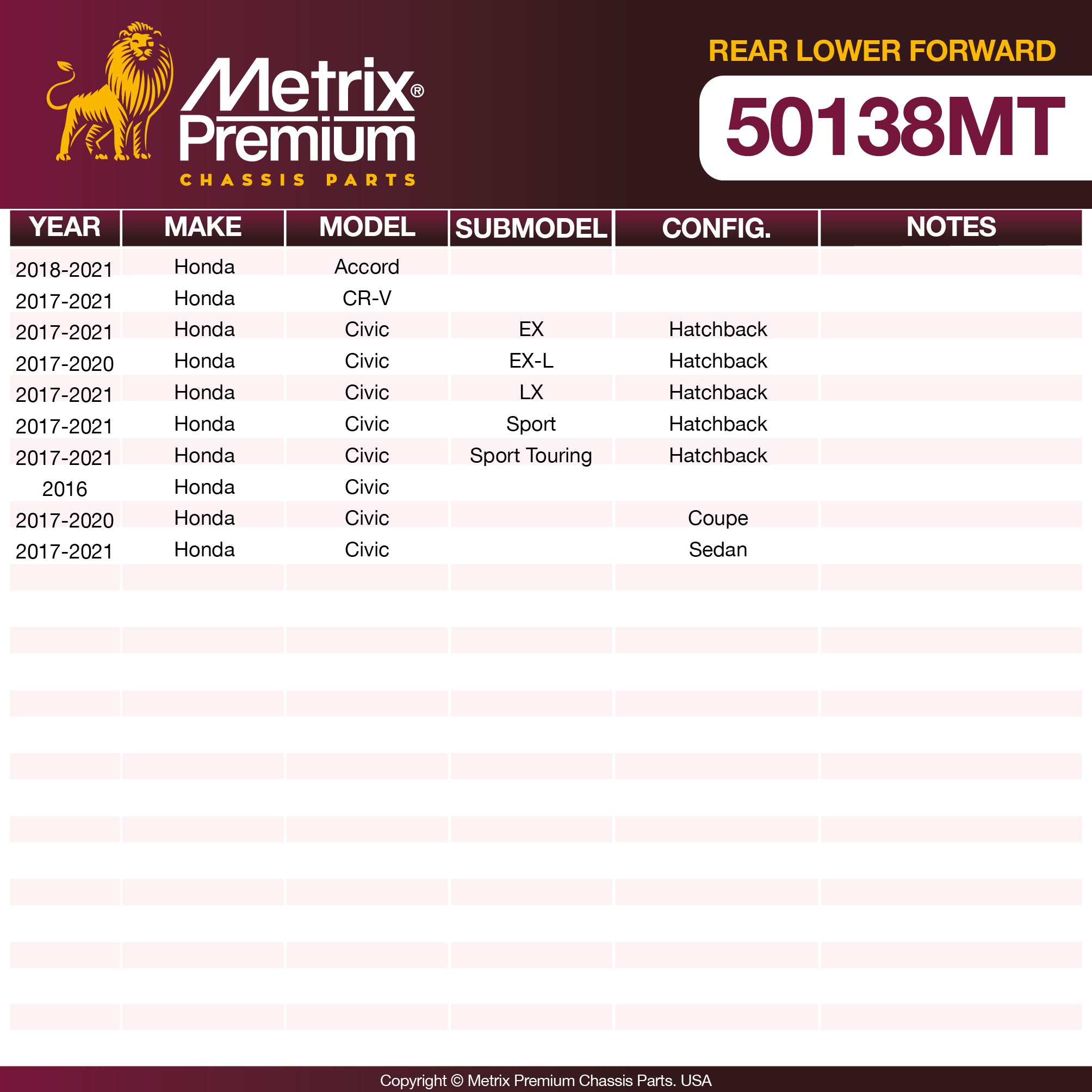 Metrix Premium Rear Lower Forward Control Arm 50138MT OEM fit spare parts