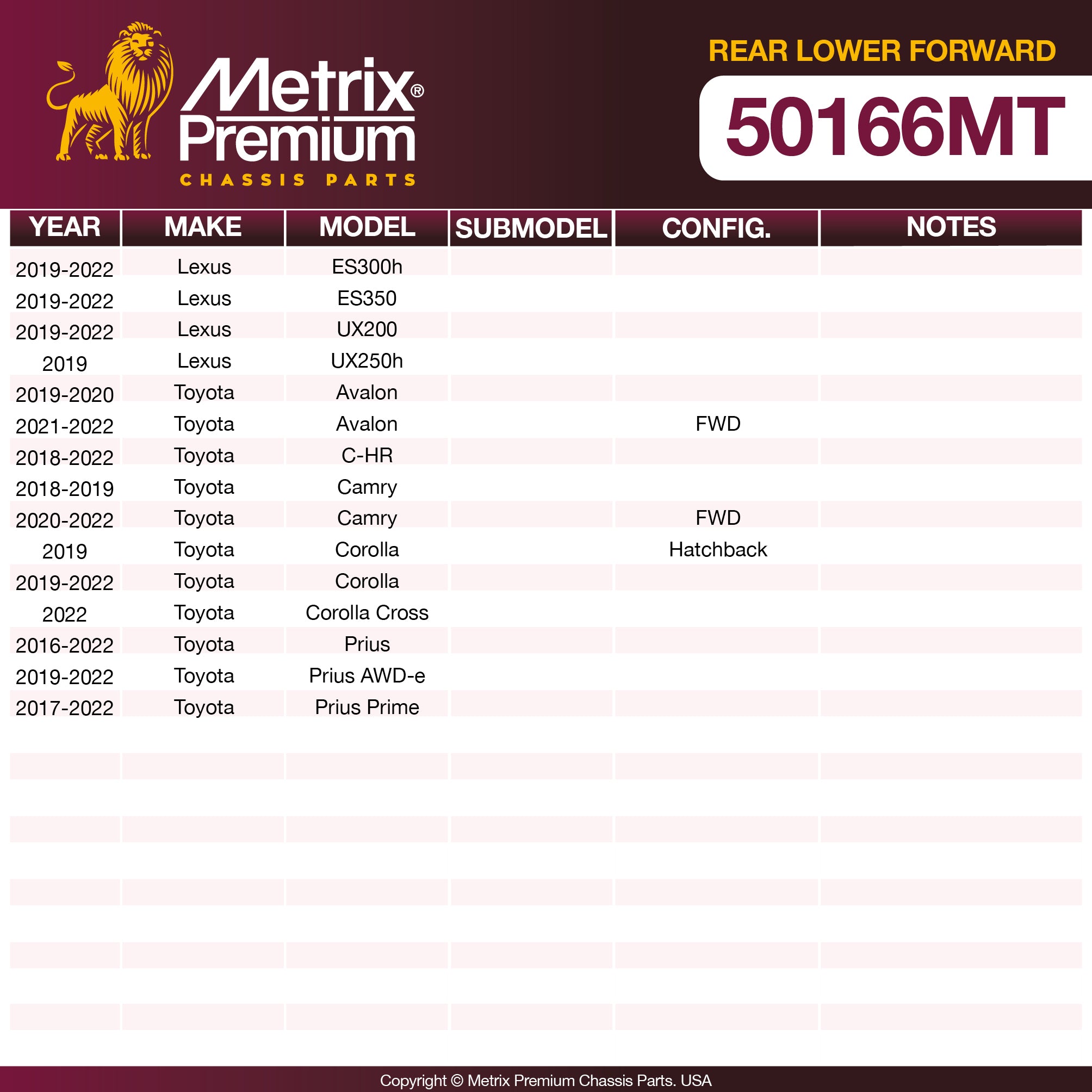 Metrix Premium Rear Lower Forward Control Arm 50166MT OEM fit spare parts
