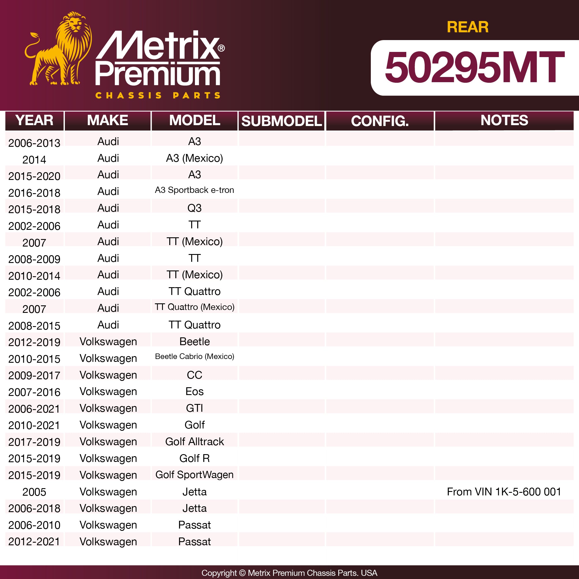 Metrix Premium Rear Knuckle Bushing 50295MT OEM fit spare parts
