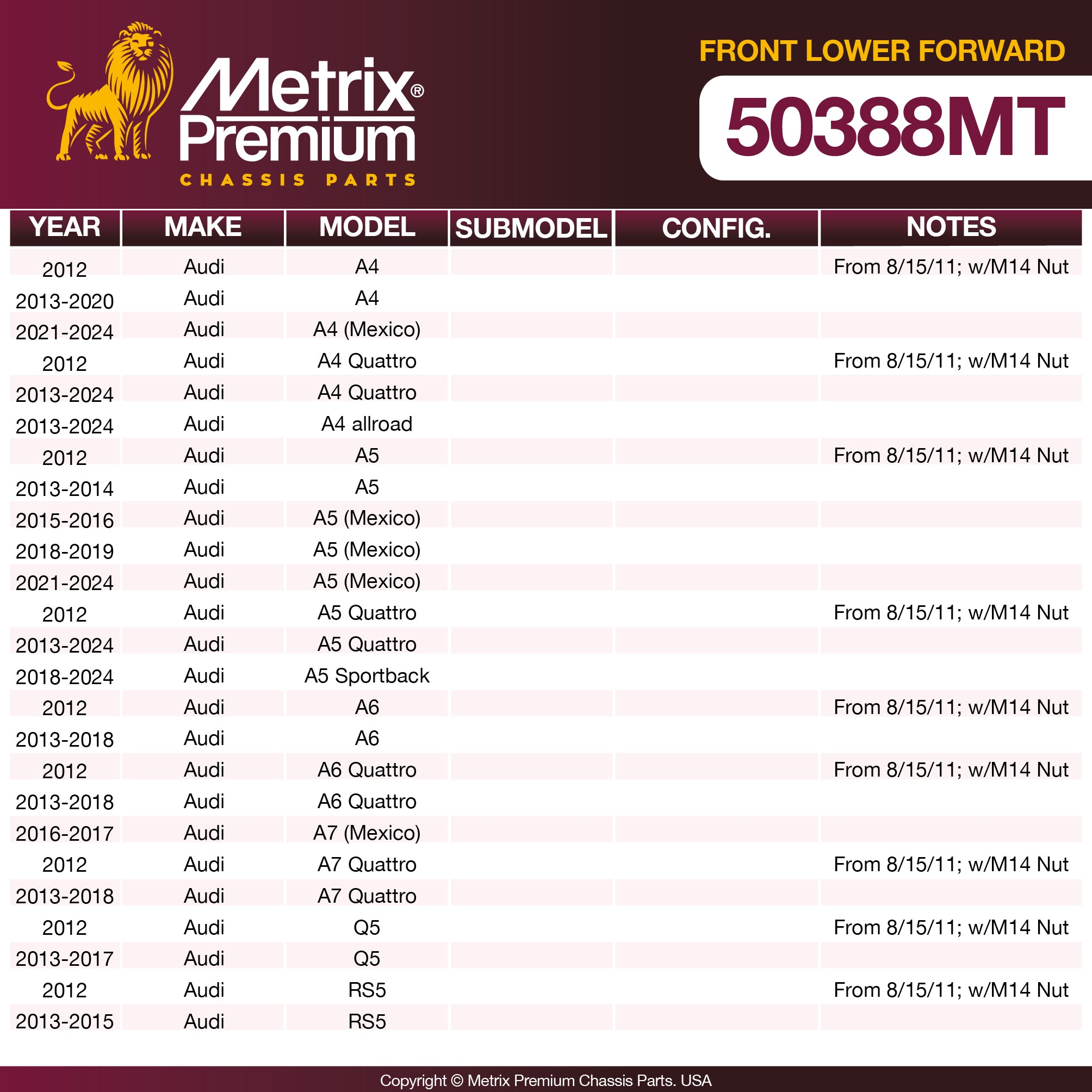 Metrix Premium Chassis Parts Front Lower Forward Ball Joint 50388MT aftermarket car parts