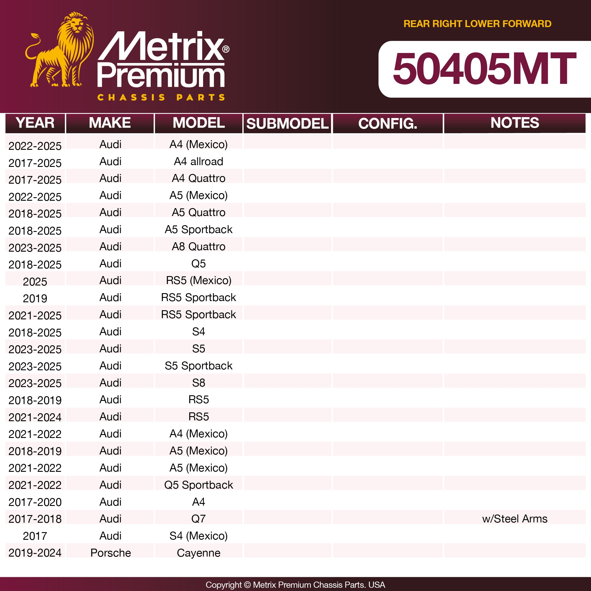 Metrix Premium Chassis Parts Rear Right Lower Forward Lateral Arm 50405MT aftermarket car parts