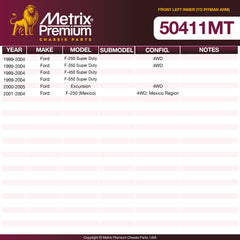 Metrix Premium Chassis Parts Front Left Inner (To Pitman Arm) Tie Rod End 50411MT OEM fit auto parts