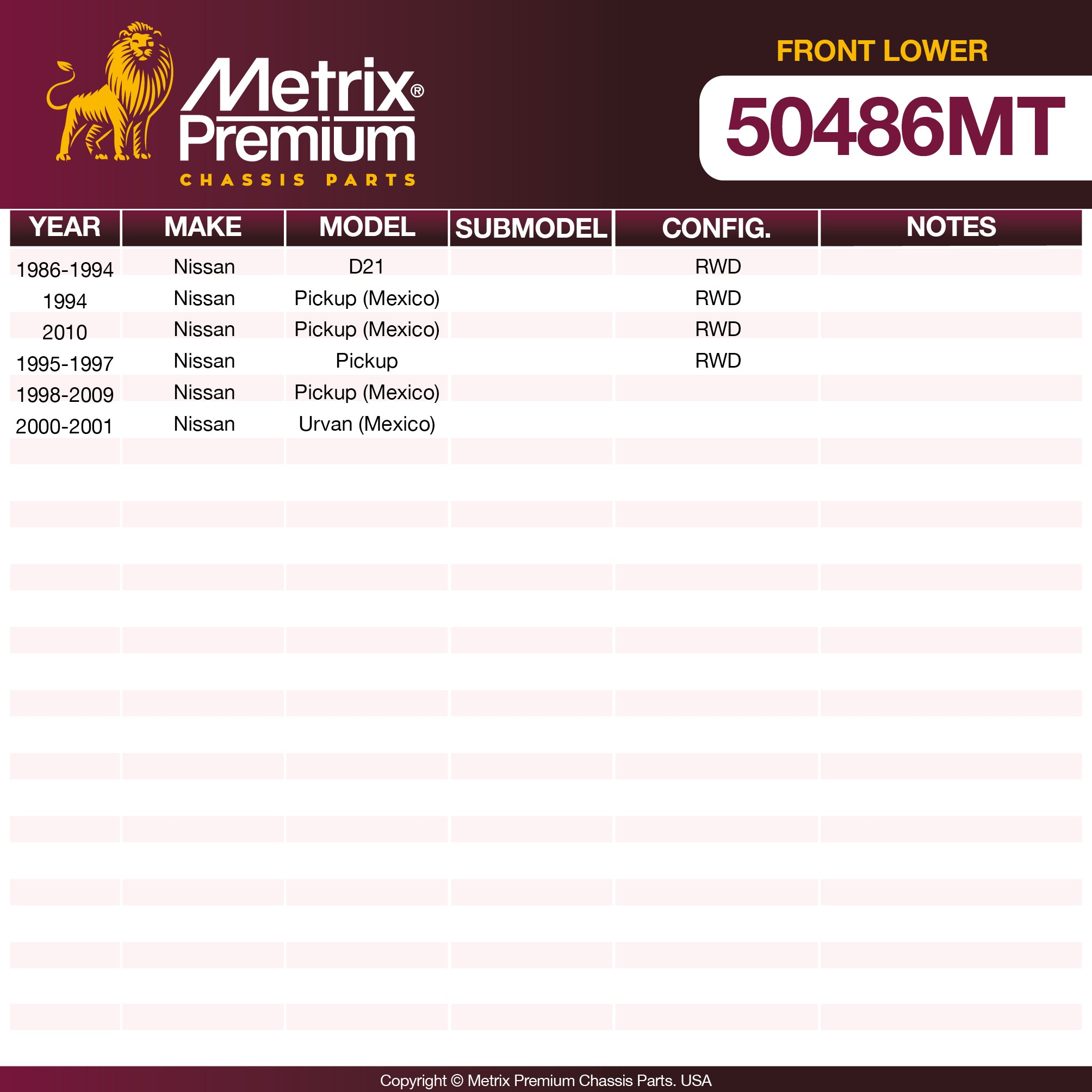 Metrix Premium Chassis Parts Front Lower Ball Joint 50486MT OEM fit auto parts