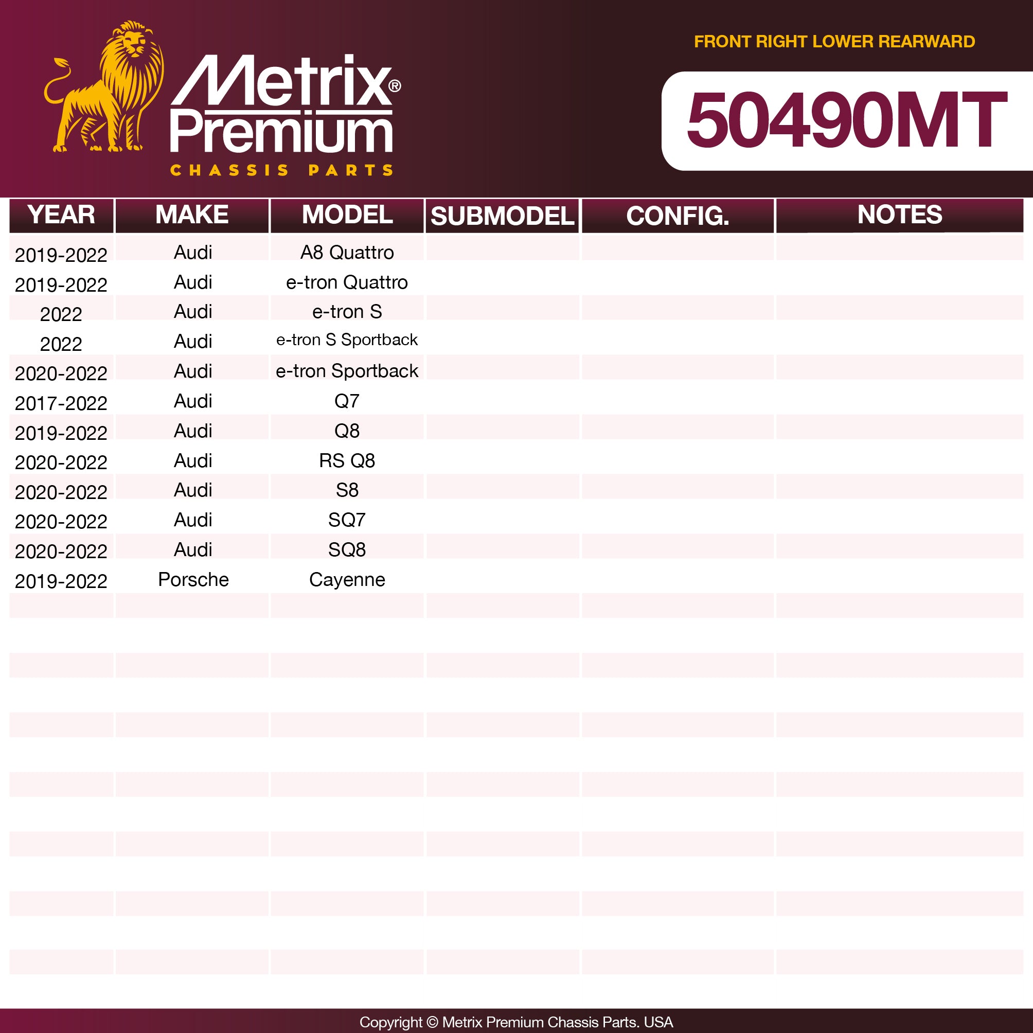Metrix Premium Chassis Parts Front Right Lower Rearward Control Arm And Ball Joint Assembly 50490MT aftermarket car parts