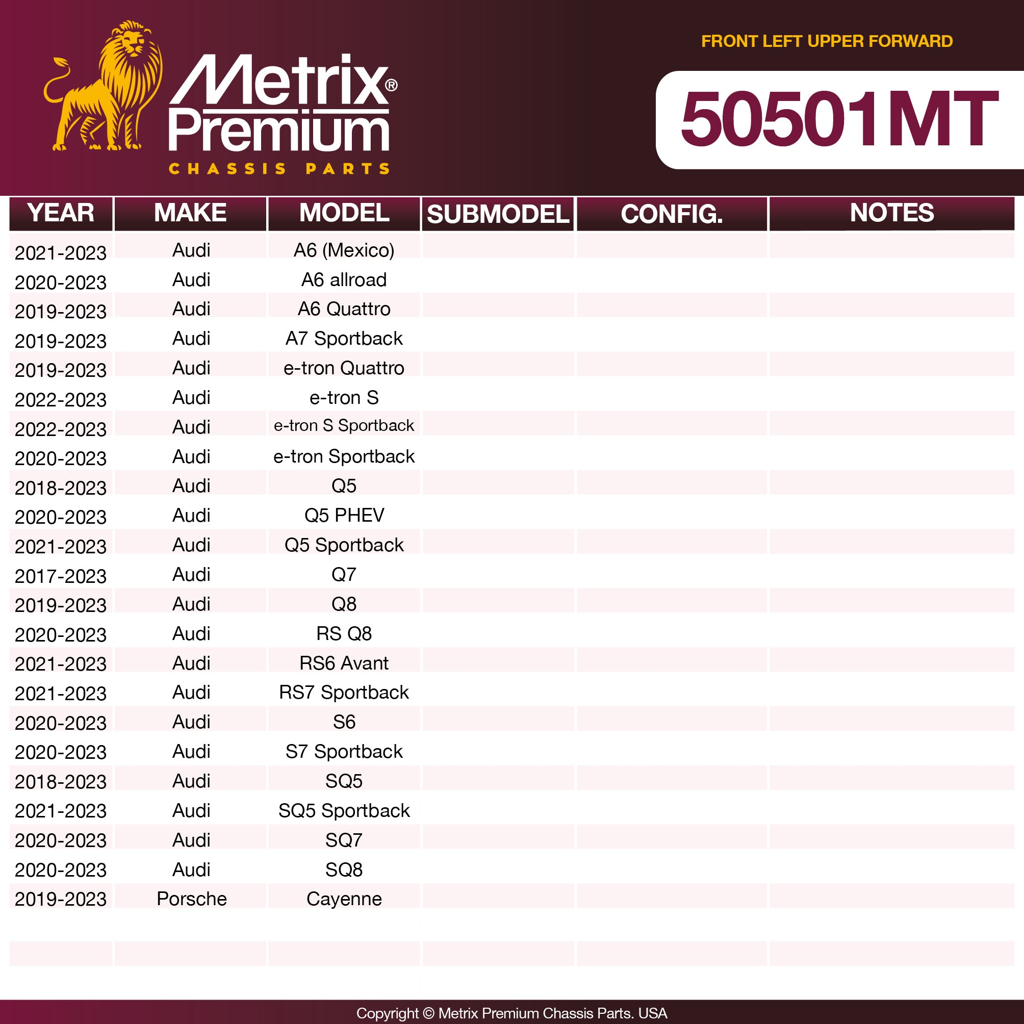 Metrix Premium Chassis Parts Front Left Upper Forward Control Arm And Ball Joint Assembly 50501MT OEM fit auto parts