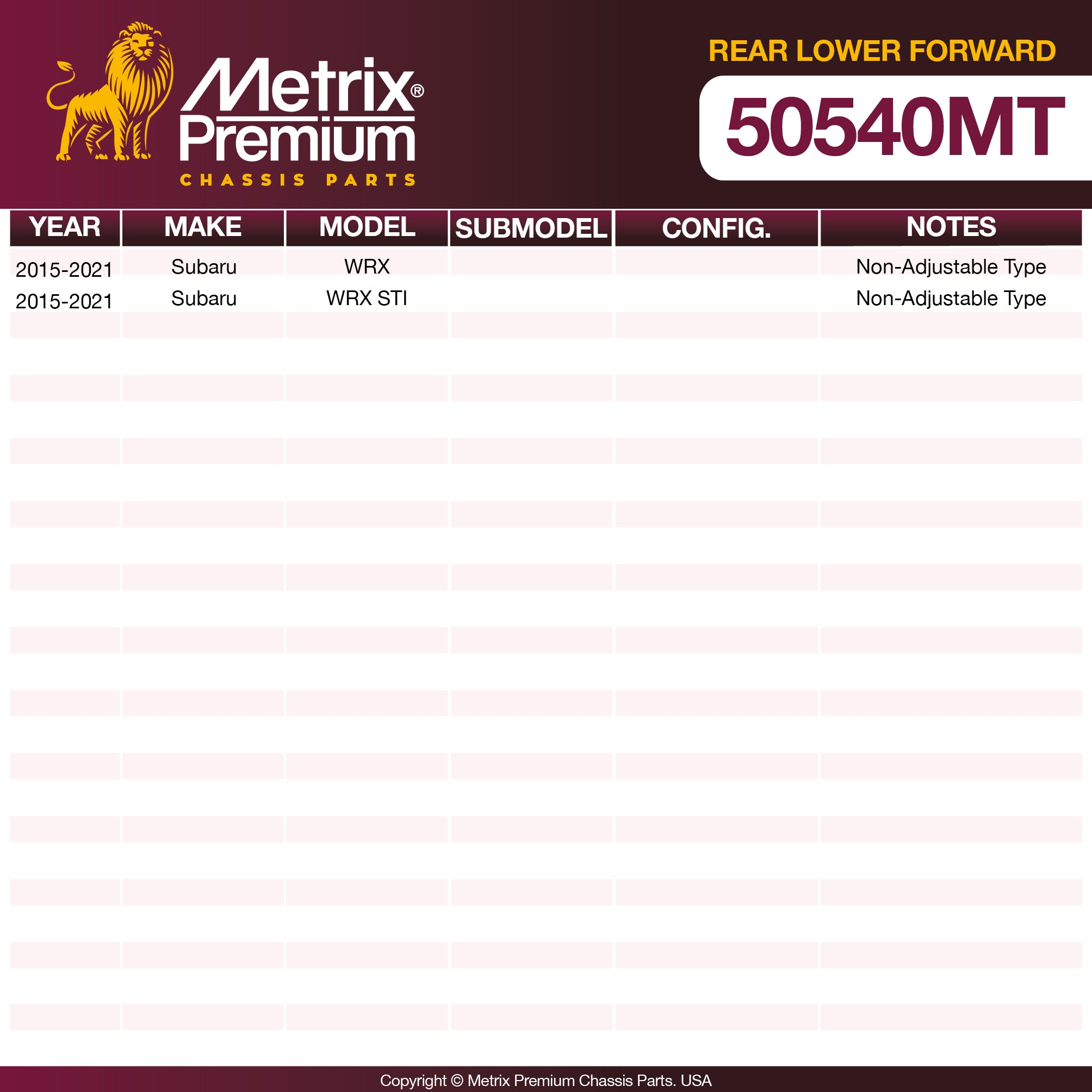 Metrix Premium Chassis Parts Rear Lower Forward Lateral Arm and Ball Joint Assembly 50540MT aftermarket car parts