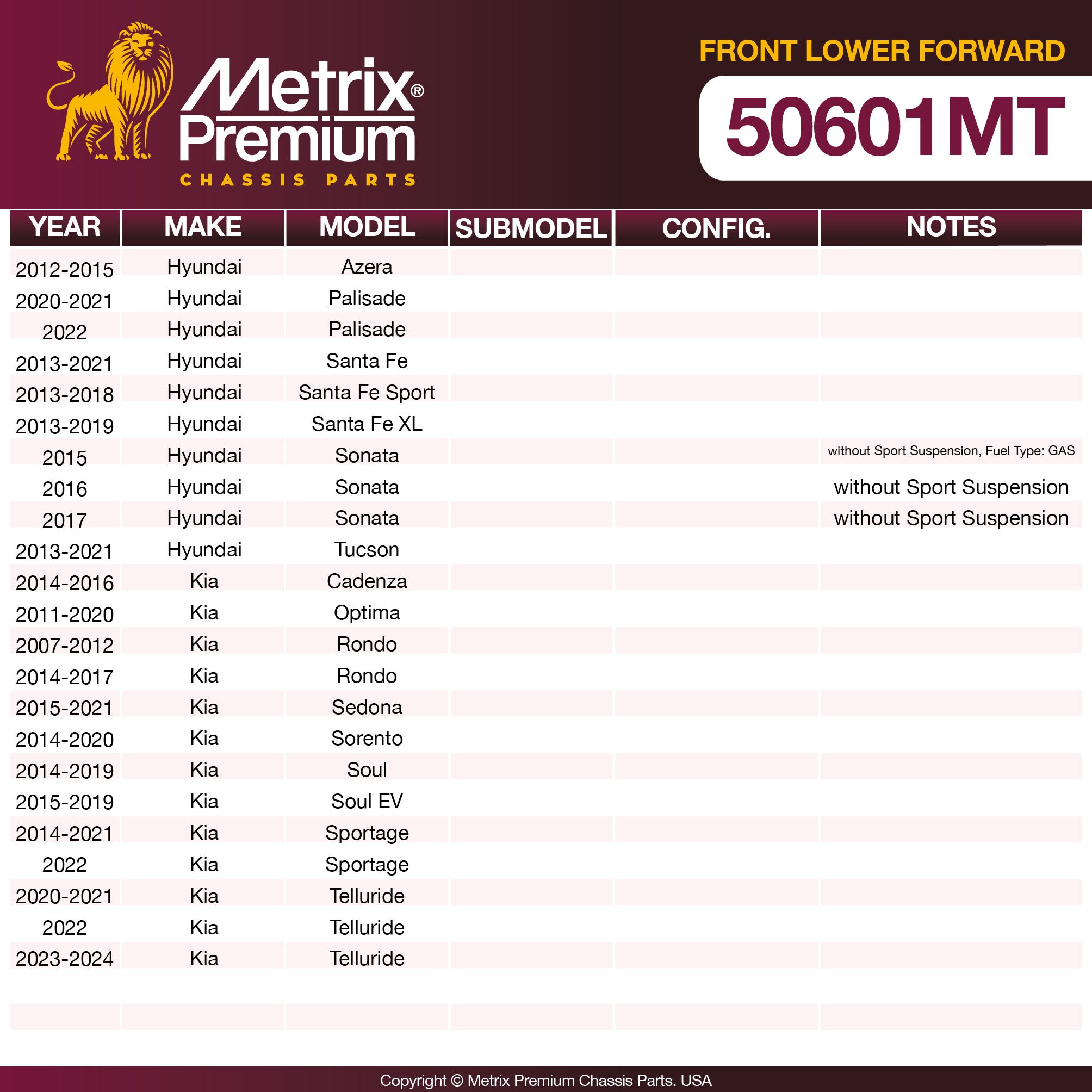 Metrix Premium Chassis Parts Front Lower Forward Control Arm Bushing 50601MT aftermarket car parts
