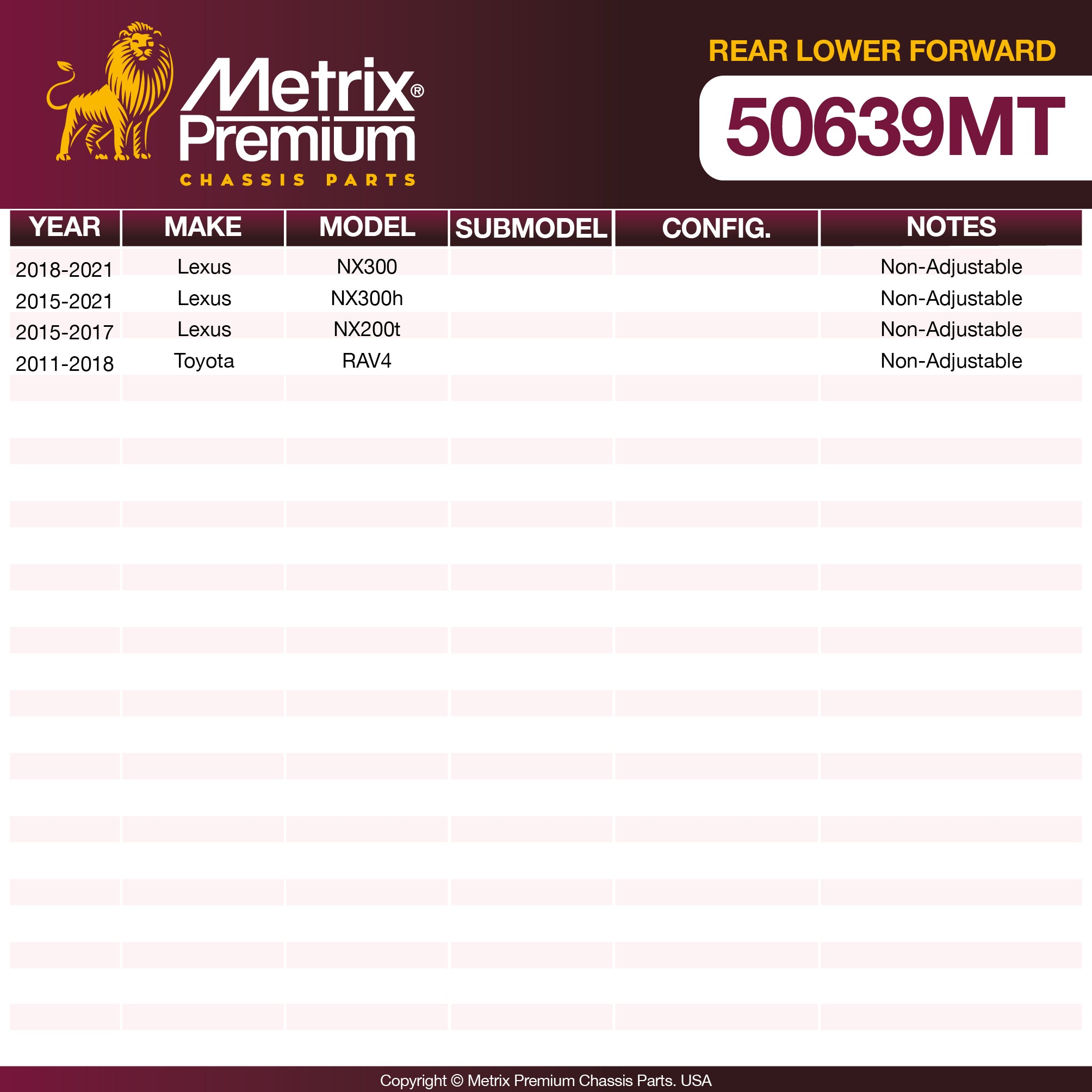 Metrix Premium Chassis Parts Rear Lower Forward Lateral Arm And Ball Joint Assembly 50639MT aftermarket car parts