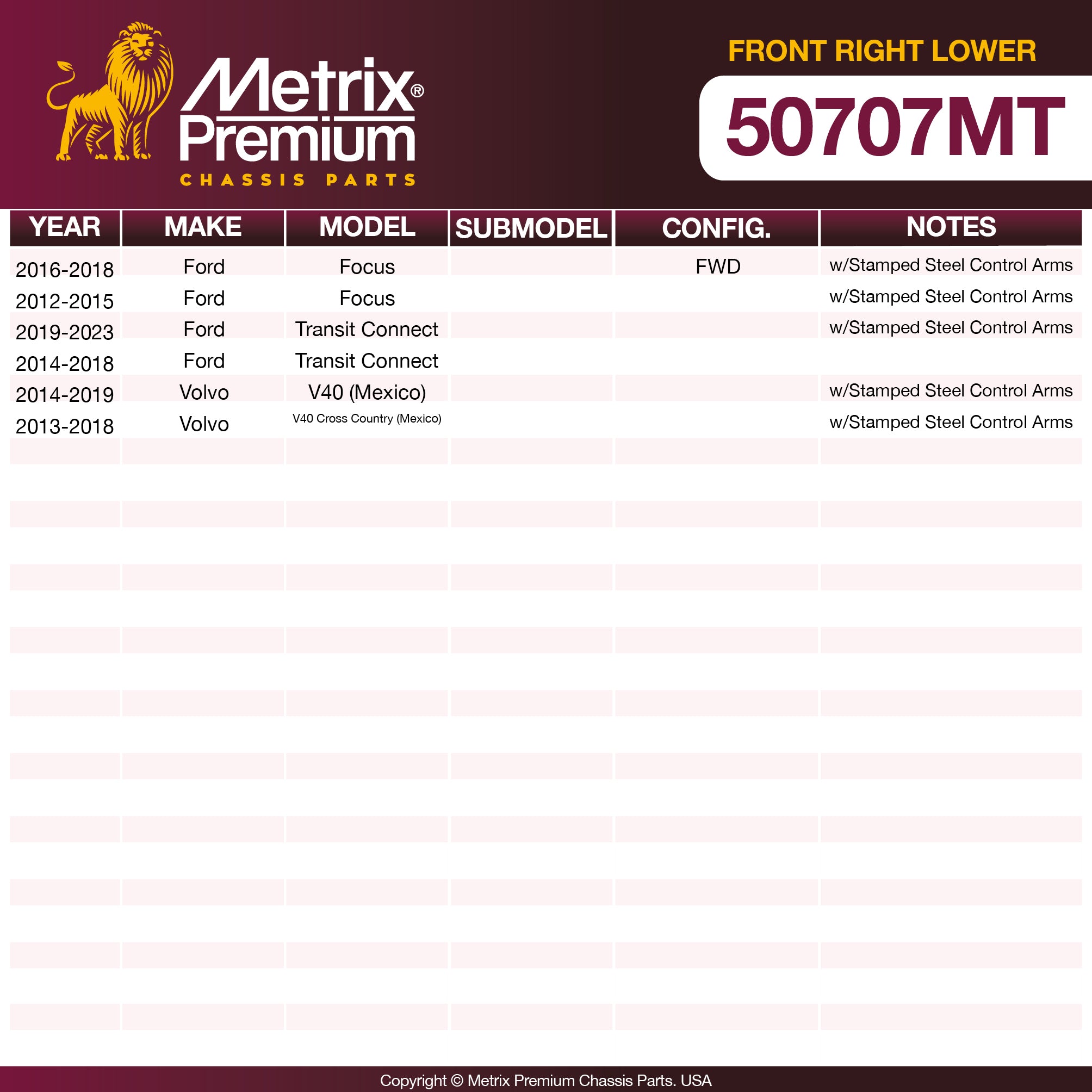 Metrix Premium Front Right Lower Ball Joint 50707MT OEM fit spare parts